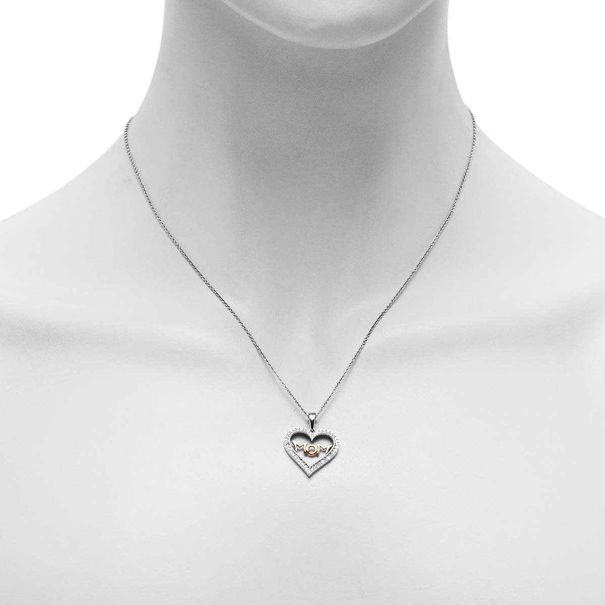 Diamond Mom Heart Necklace in Sterling Silver and 10kt Yellow Gold (1/5ct tw)