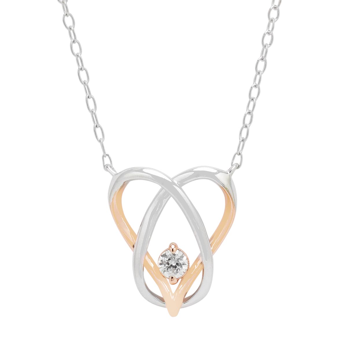 Northern Star Diamond Love Knot Collection Necklace in Sterling Silver and 10kt Rose Gold (1/10ct)