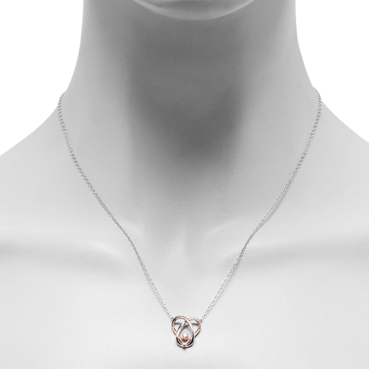 Northern Star Diamond Love Knot Collection Necklace in Sterling Silver and 10kt Rose Gold (1/10ct)