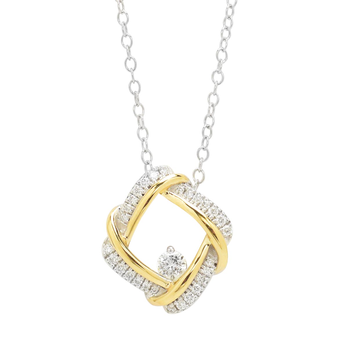 Northern Star Diamond Love Knot Collection Necklace in Sterling Silver and 10kt Yellow Gold (1/4ct tw)