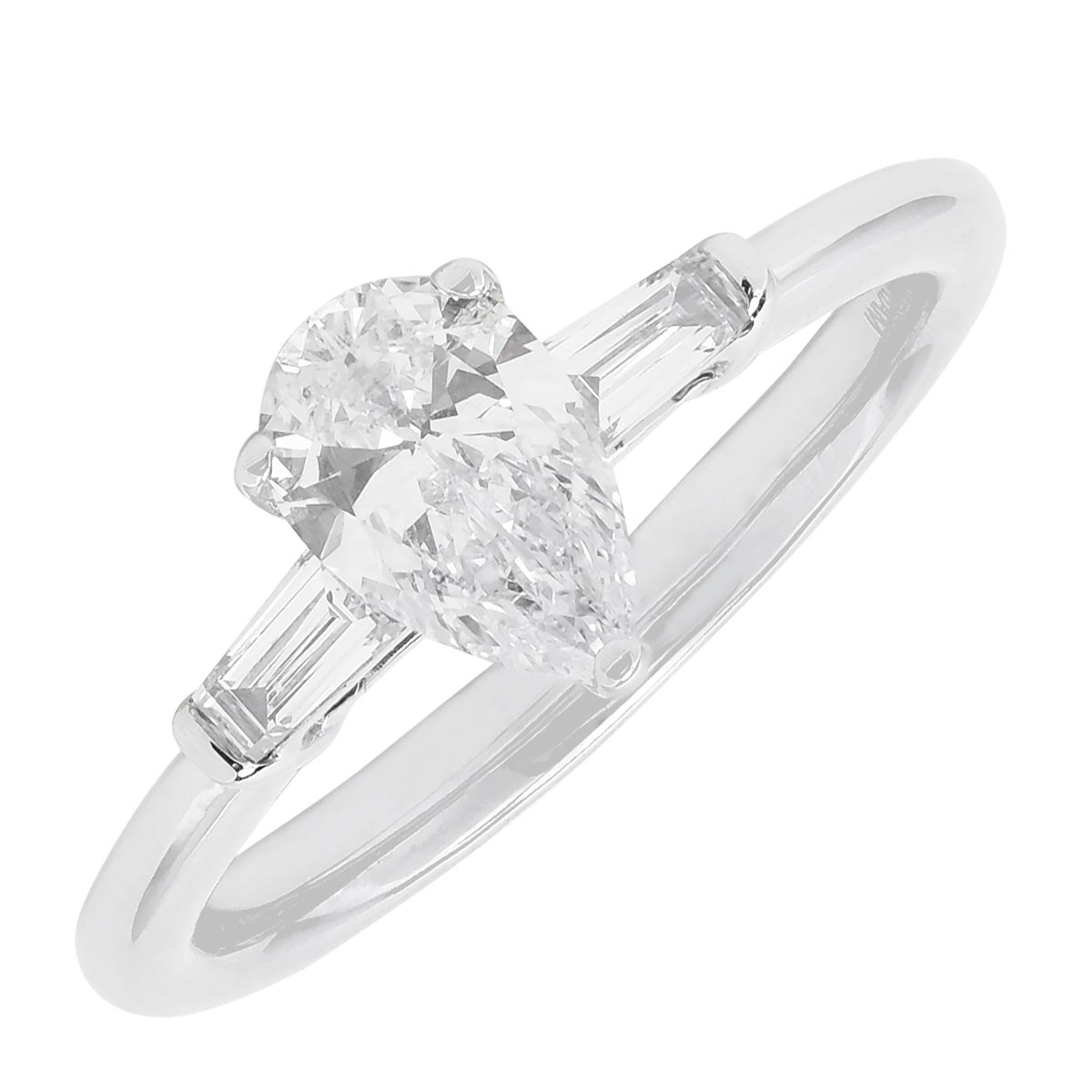 Northern Star Pear Diamond and Baguette Engagement Ring in 14kt White Gold (7/8ct tw)