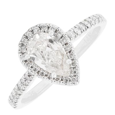 Pear Shape Diamond Halo Engagement Ring in 14kt White Gold (1 1/10ct tw)
