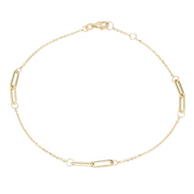 Paperclip Chain Anklet in 14kt Yellow Gold