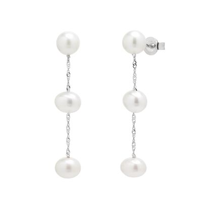 Cultured Freshwater Pearl Strand Earrings in 14kt White Gold (6-6.5mm pearls)