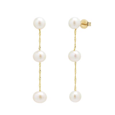 Cultured Freshwater Pearl Strand Earrings in 14kt Yellow Gold (6-6.5mm pearls)