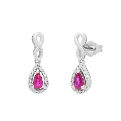 Pear Shape Ruby Earrings in 10kt White Gold with Diamonds (1/7ct tw)