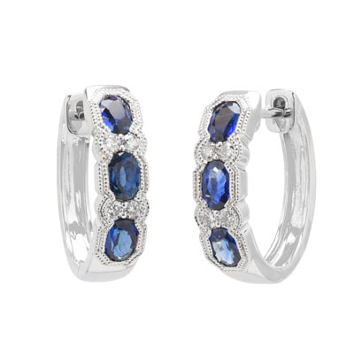 Sapphire Hoop Earrings in 14kt White Gold with Diamonds (1/7ct tw)