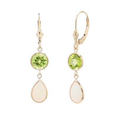 Peridot and Pear Shape Opal Earrings in 14kt Yellow Gold