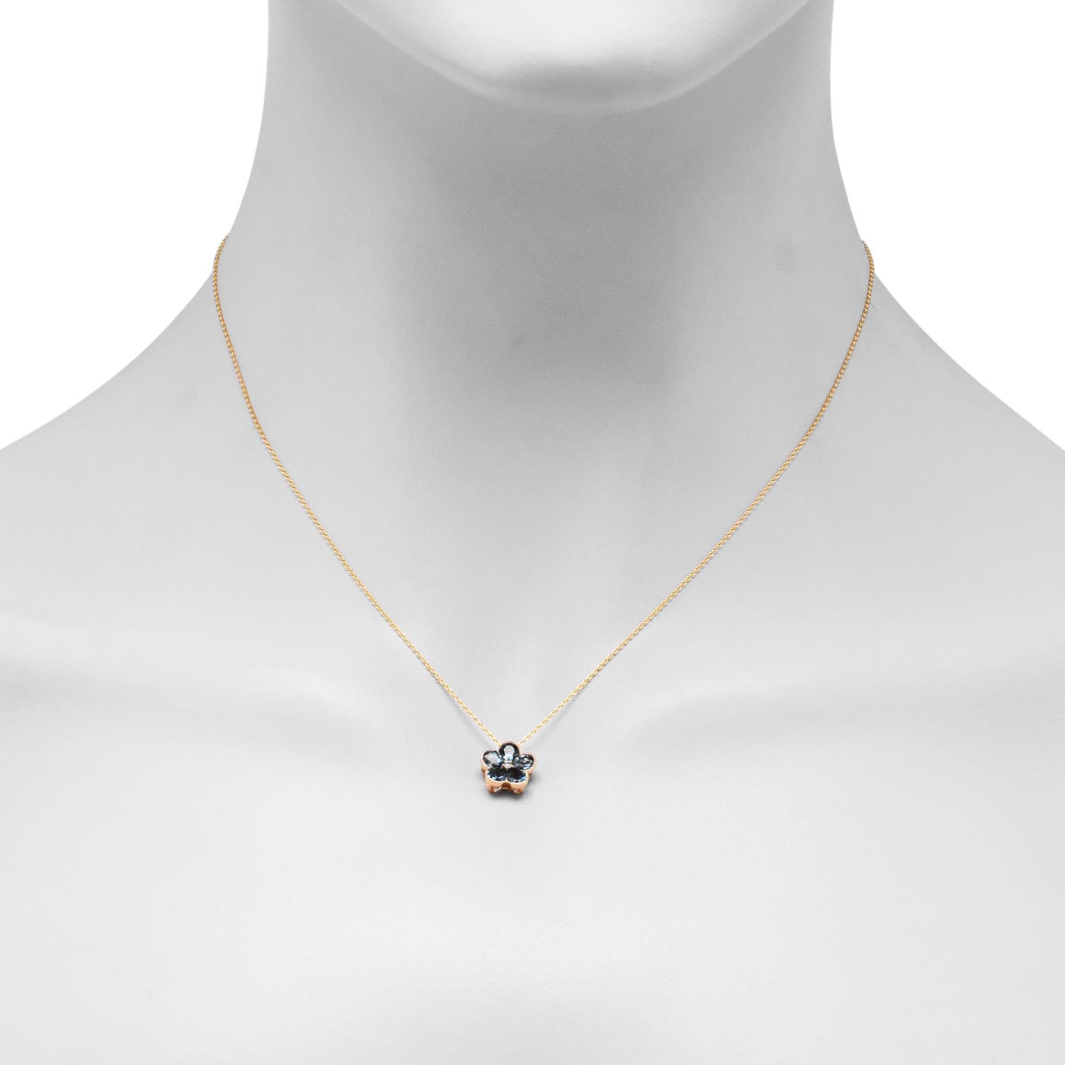 Madison L London Blue Topaz Flower Necklace in 14kt Yellow Gold with Diamond (.01ct)