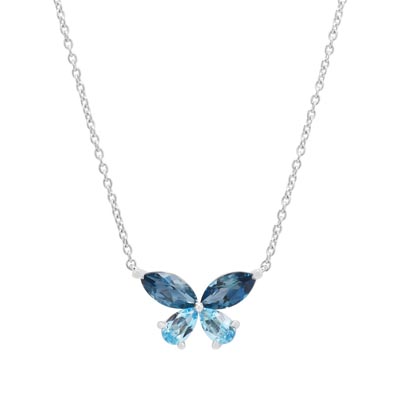 Blue Topaz Butterfly Necklace in 14kt White Gold