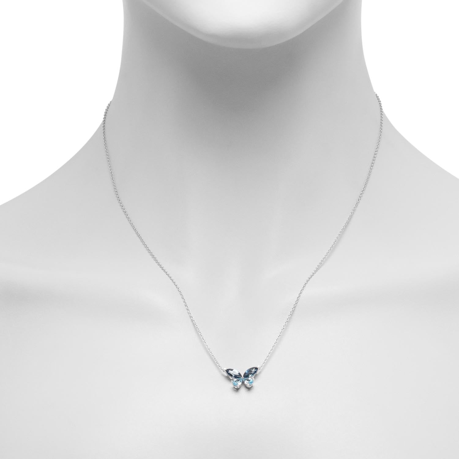 Blue Topaz Butterfly Necklace in 14kt White Gold