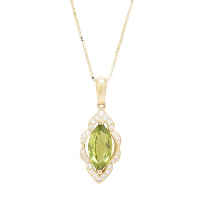 Peridot Necklace in 14kt Yellow Gold with Diamonds (1/10ct tw)