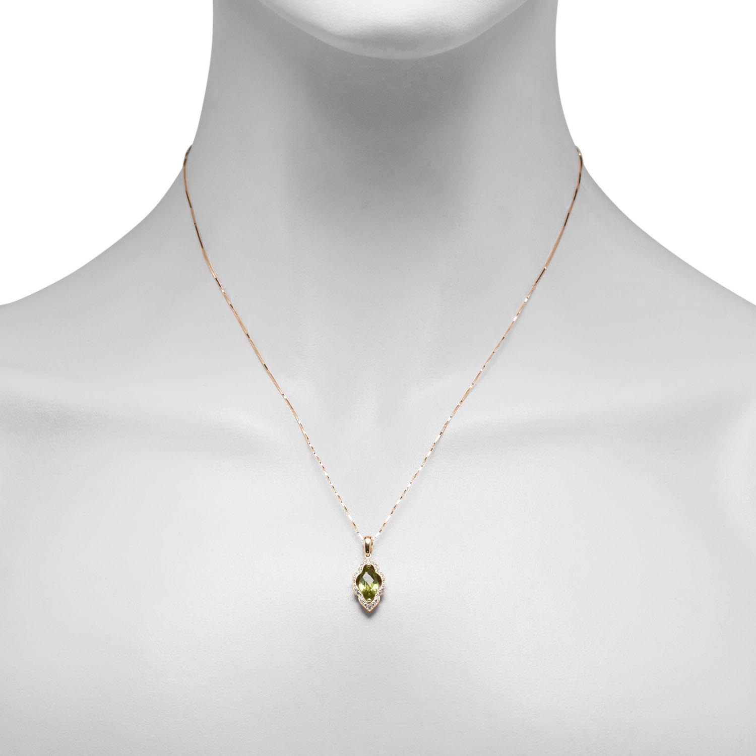 Peridot Necklace in 14kt Yellow Gold with Diamonds (1/10ct tw)