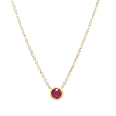 Ruby Bezel Necklace in 10kt Yellow Gold