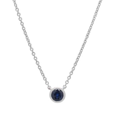Sapphire Bezel Necklace in 10kt White Gold