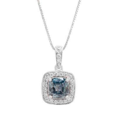 Cushion Montana Sapphire Necklace in 14kt White Gold with Diamonds (1/7ct tw)