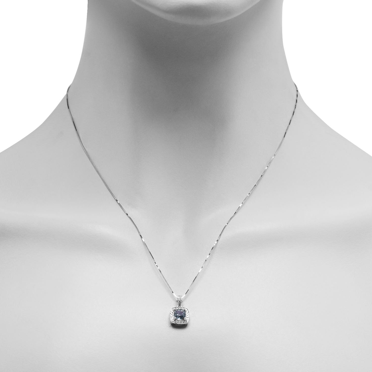 Cushion Montana Sapphire Necklace in 14kt White Gold with Diamonds (1/7ct tw)