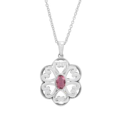 Maine Pink Tourmaline Scroll Heart Necklace in Sterling Silver