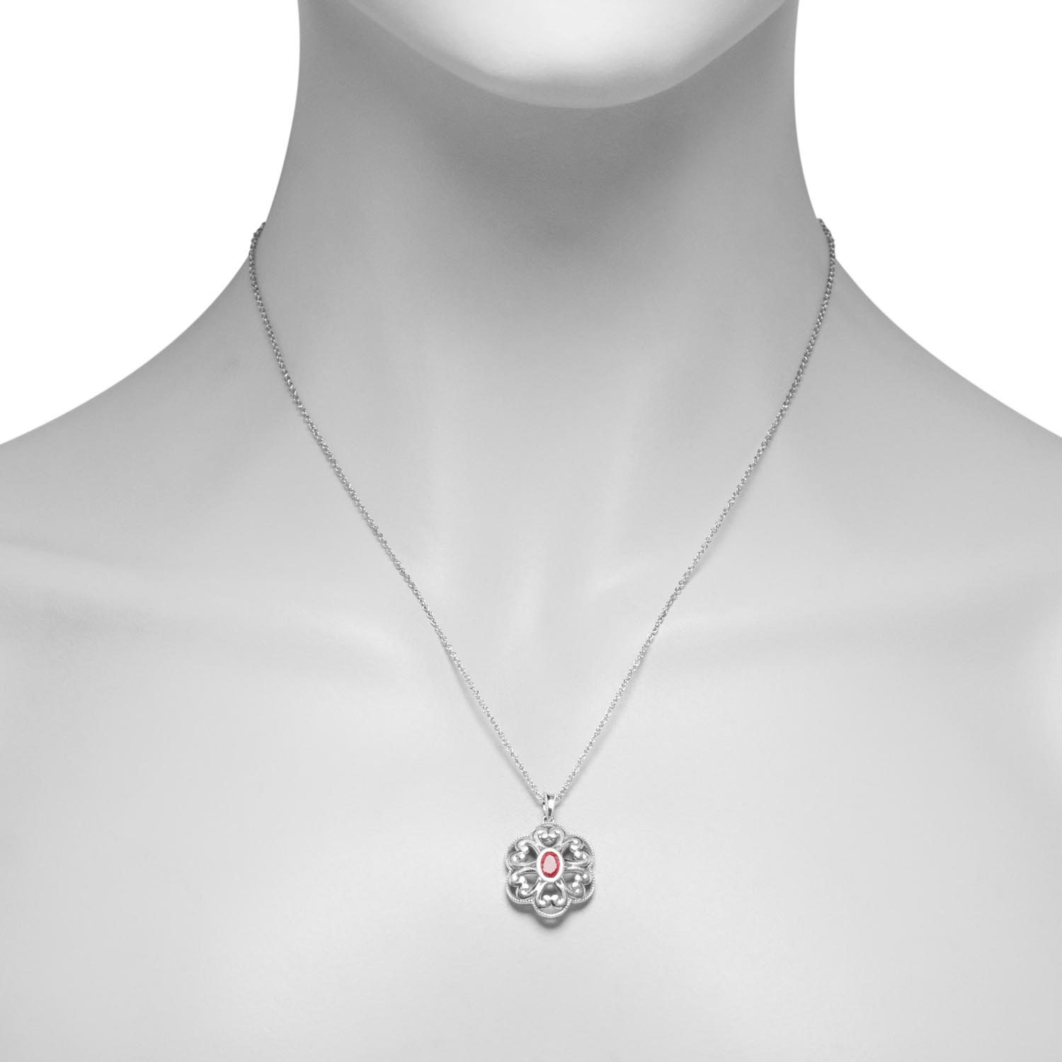 Maine Pink Tourmaline Scroll Heart Necklace in Sterling Silver