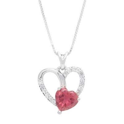 Maine Pink Tourmaline Heart Necklace in 14kt White Gold with Diamonds (1/10ct tw)