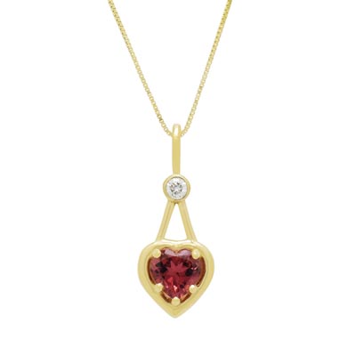 Maine Pink Tourmaline Mother's Love Necklace in 14kt Yellow Gold with Diamond (1/20ct tw)