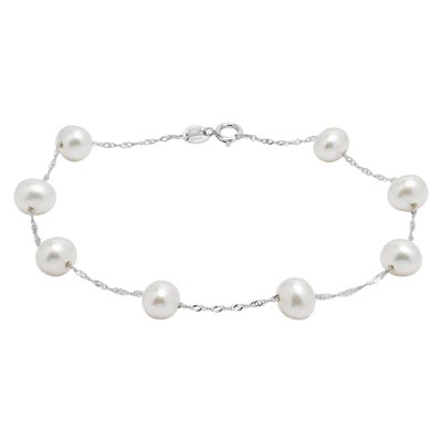 Cultured Freshwater Pearl Bracelet in 14kt White Gold (6-6.5mm pearls)