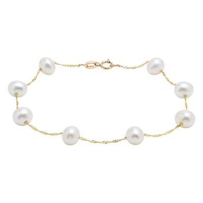 Cultured Freshwater Pearl Bracelet in 14kt Yellow Gold (6-6.5mm pearls)