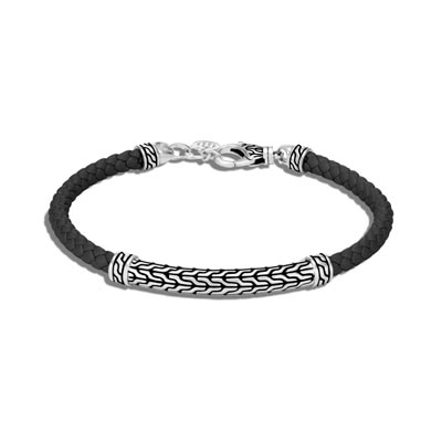 John Hardy Classic Chain Collection Station Bracelet in Leather and Sterling Silver