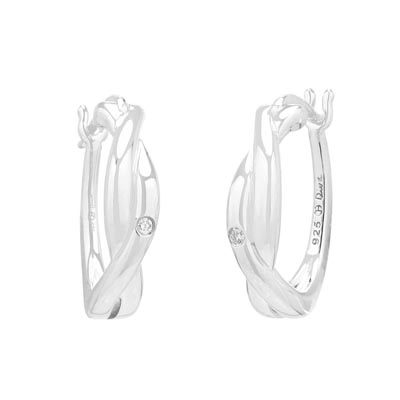Diamond Twist Hoop Earrings in Sterling Silver (.02ct tw)