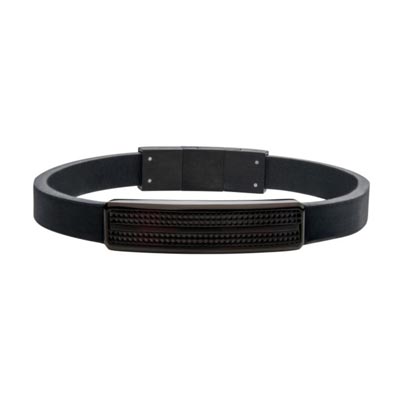 Black Stainless Steel Leather Bracelet