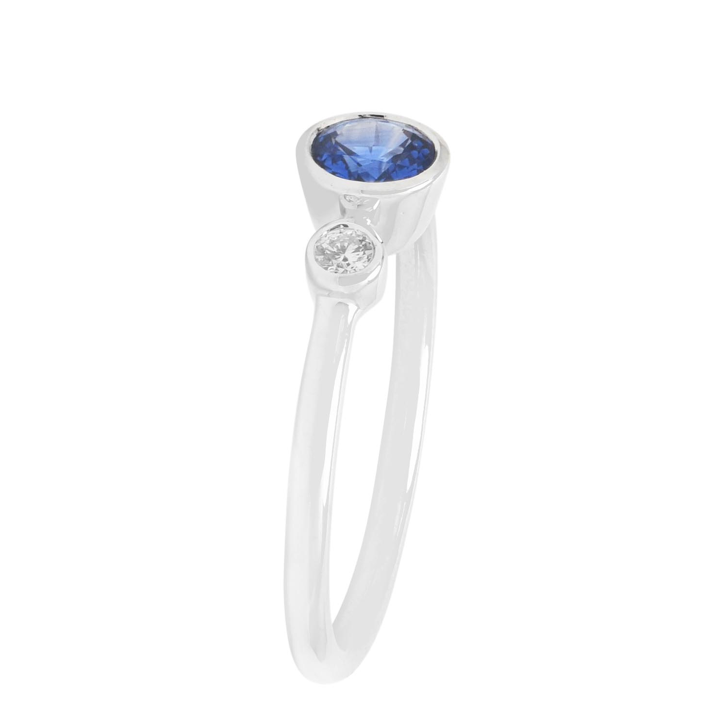 Sapphire Bezel Ring in 18kt White Gold with Diamonds (1/10ct tw)