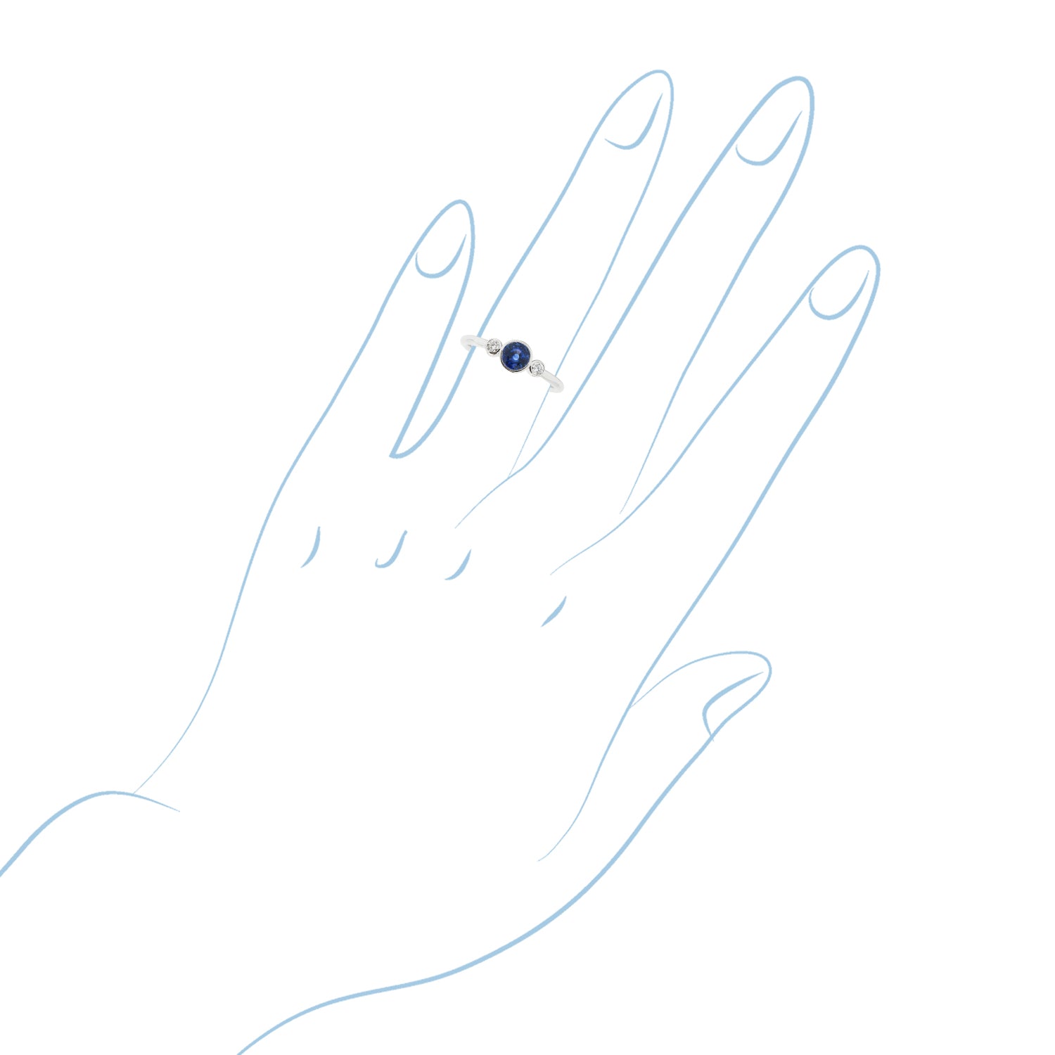 Sapphire Bezel Ring in 18kt White Gold with Diamonds (1/10ct tw)