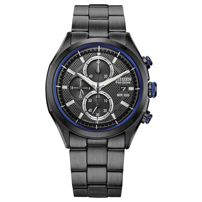 Citizen Weekender  Mens Chronograph Watch with Black Dial and Black Ion Plated Bracelet (eco drive movement)