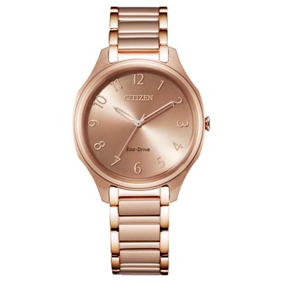 Citizen Weekender Womens Watch with Pink Dial and Rose Gold Toned Bracelet (eco drive movement)