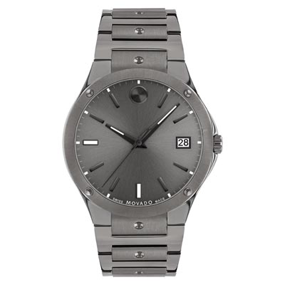 Movado SE Mens Watch with Gray Dial and Gray Stainless Steel Band (Swiss quartz movement)