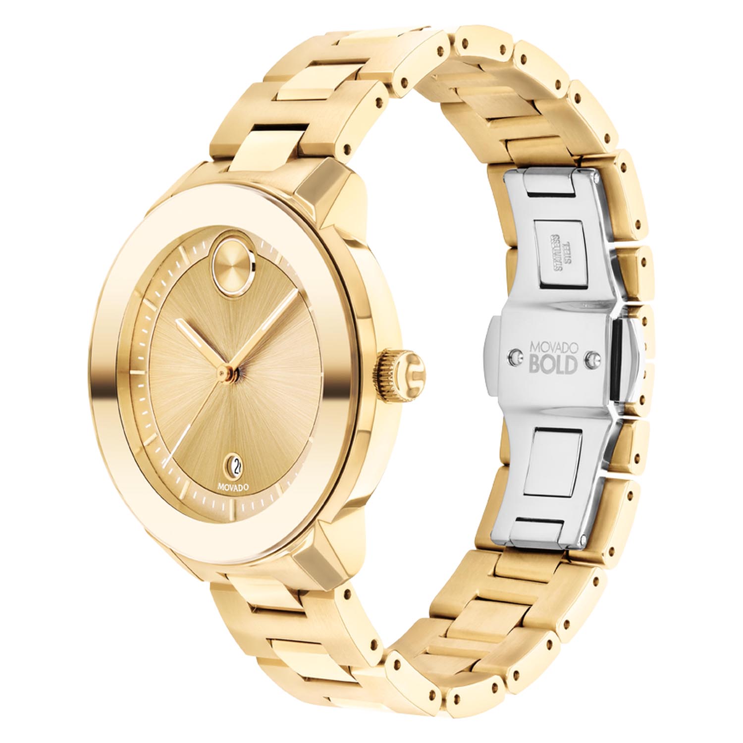 Movado Bold Verso Womens Watch with Yellow Gold Tone Dial and Yellow Gold Ion Plated Stainless Steel Band (Swiss quartz movement)