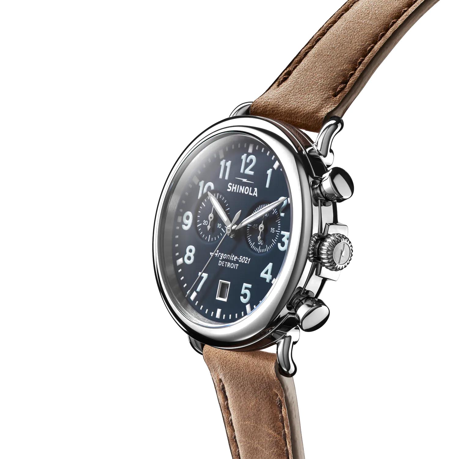 Shinola Runwell Mens Watch with Blue Dial and Brown Leather Strap (quartz movement)