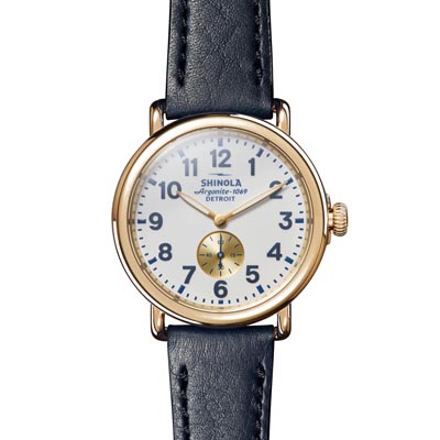 Shinola Runwell Mens Watch with White Dial and Blue Leather Strap (quartz movement)