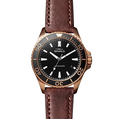 Shinola Bronze Monster Mens Watch with Black Dial and Brown Leather Strap (automatic movement)