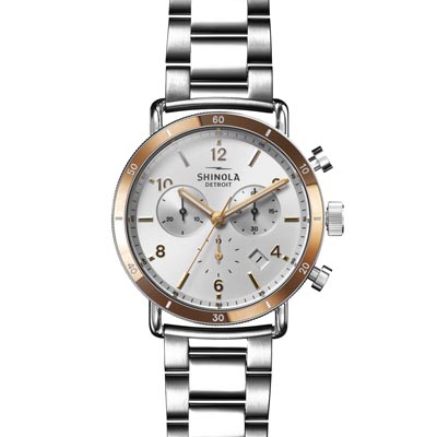 Shinola Canfield Sport Watch with White Dial and Stainless Steel Bracelet (quartz movement)