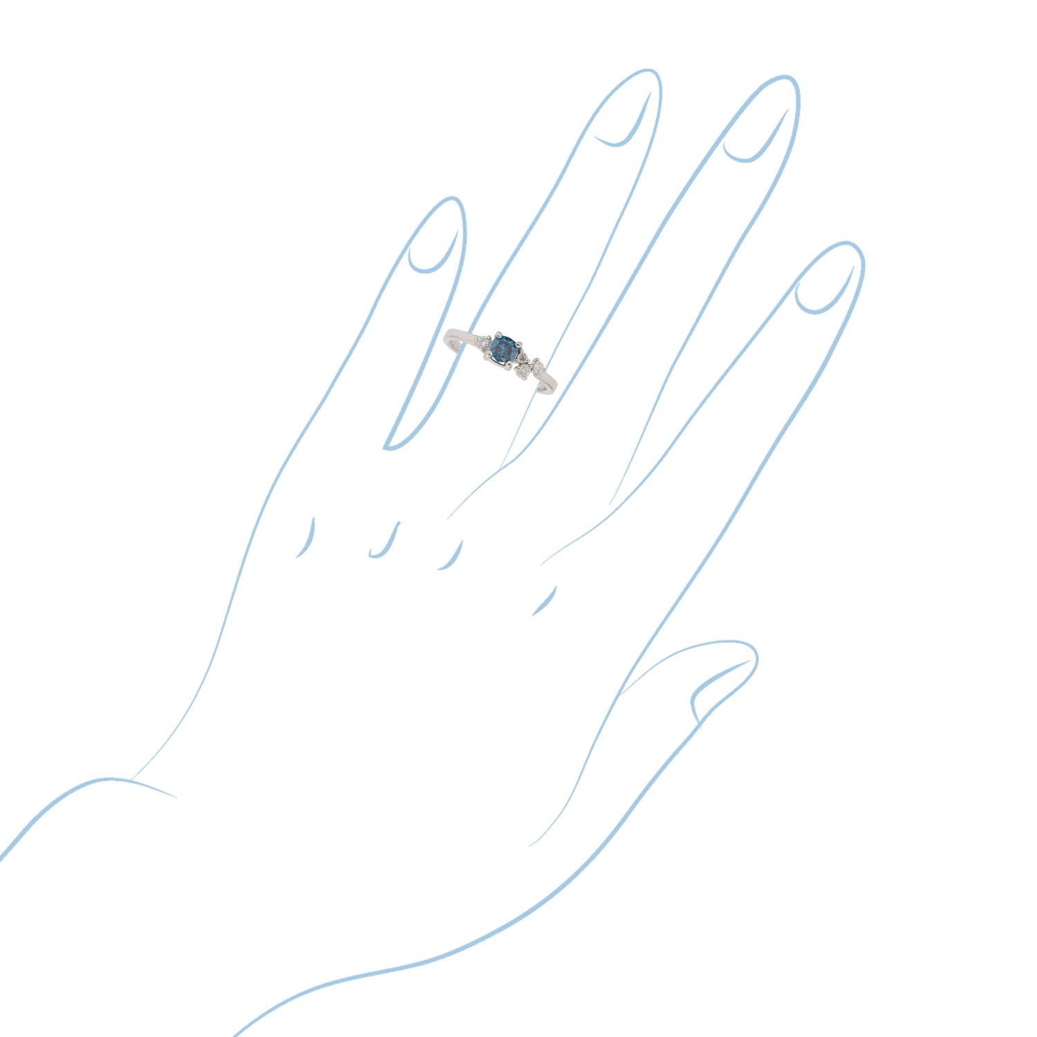 Cushion Cut Blue and White Diamond Ring in 14kt White Gold (1/2ct tw)