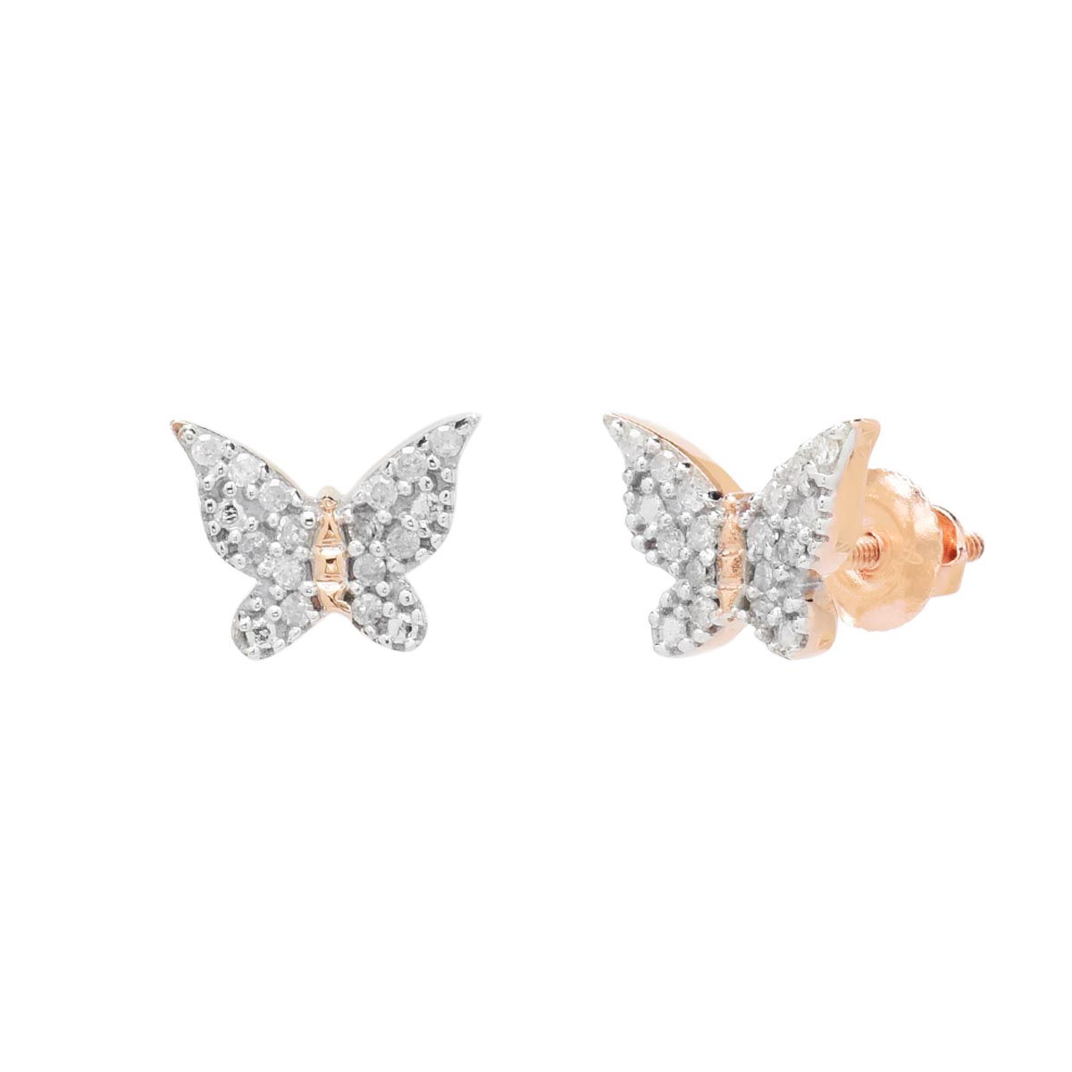 Diamond Butterfly Earrings in 10kt White and Rose Gold (1/10ct tw)