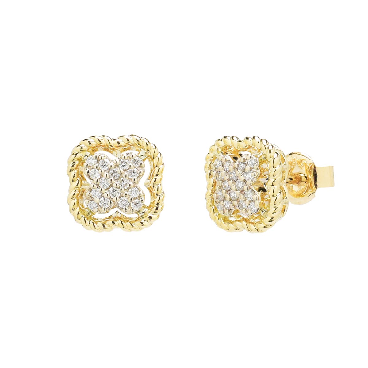 Diamond Clover Earrings in 14kt Yellow and White Gold (1/7ct tw)