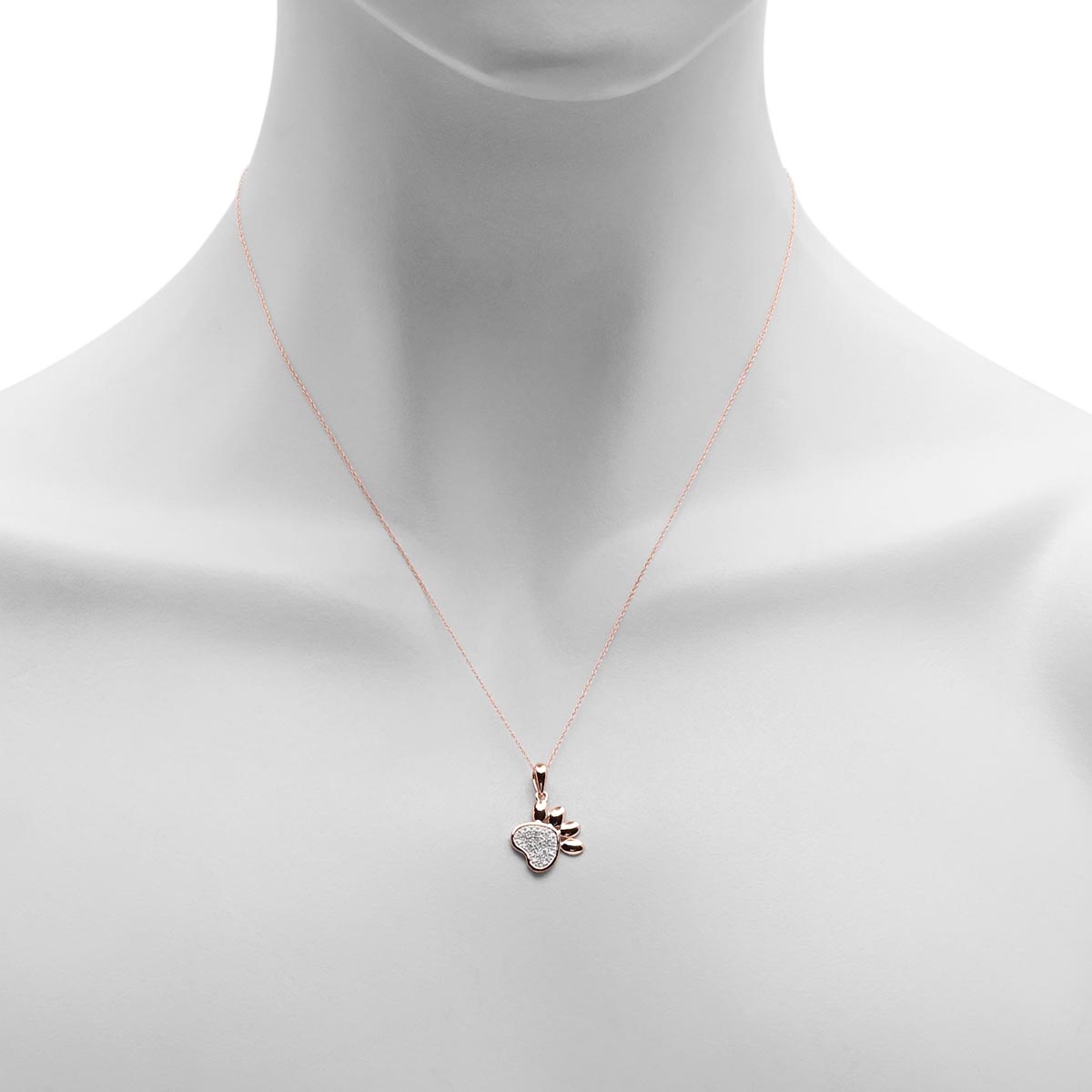 Diamond Paw Print Necklace in 10kt Rose Gold (1/10ct tw)