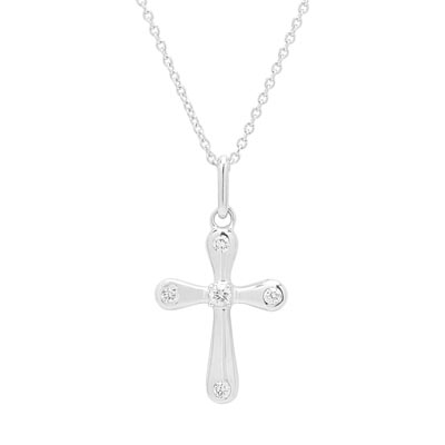 Diamond Cross Necklace in 14kt White Gold (1/20ct tw)