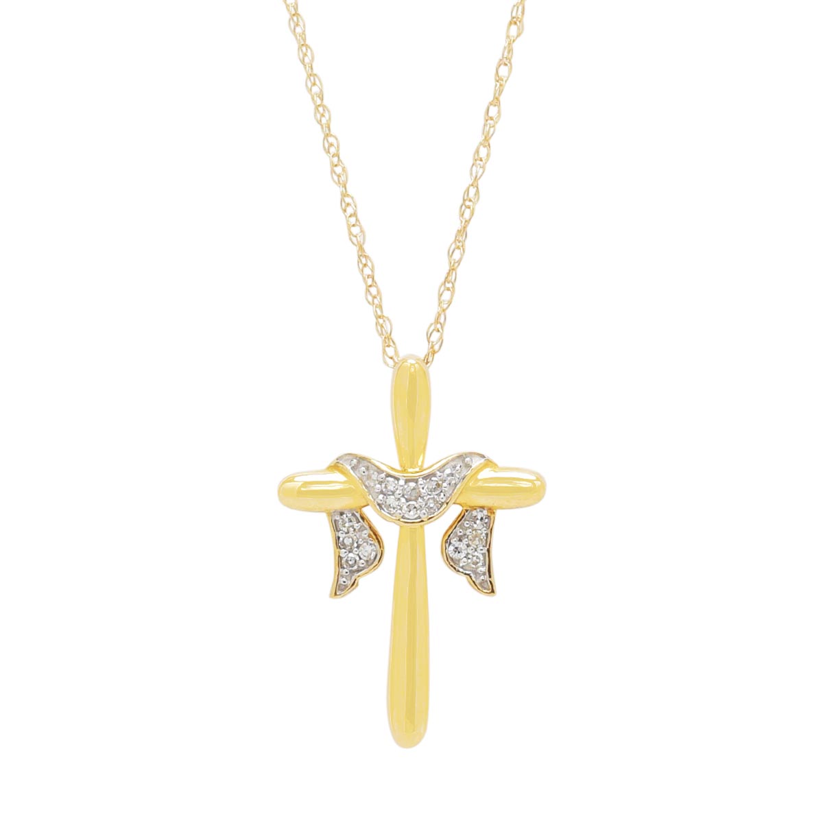 Diamond Cross Necklace in 10kt Yellow Gold (1/20ct tw)