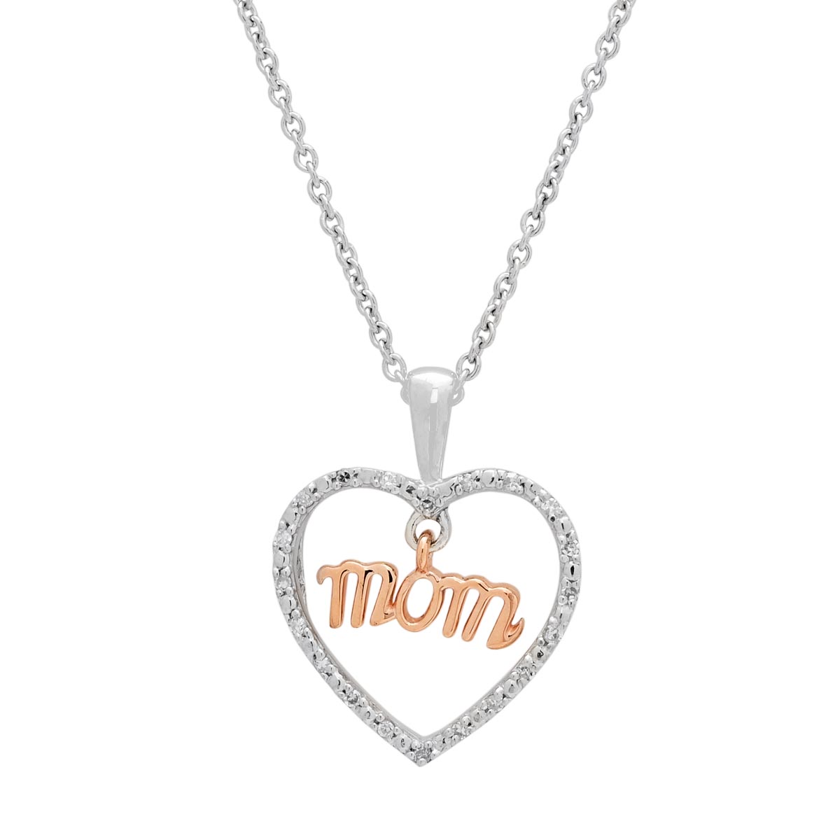 Diamond Heart Mom Necklace in Sterling Silver (1/20ct tw)