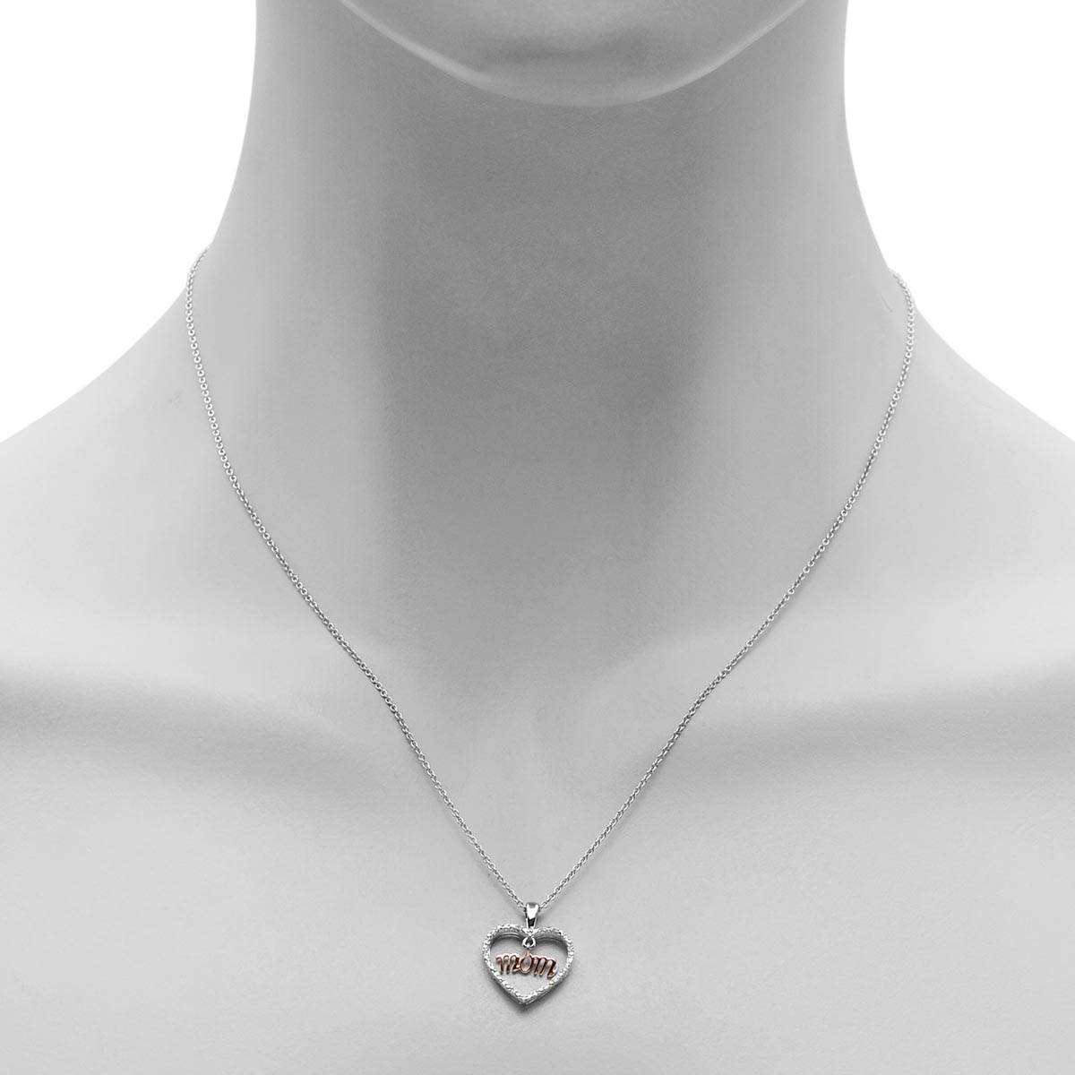 Diamond Heart Mom Necklace in Sterling Silver (1/20ct tw)