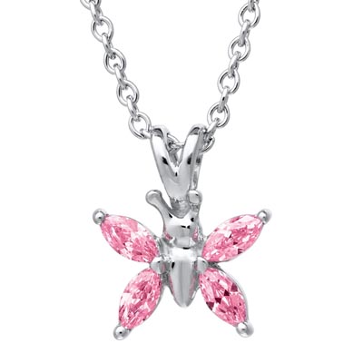 Children Pink Butterfly Necklace in Sterling Silver