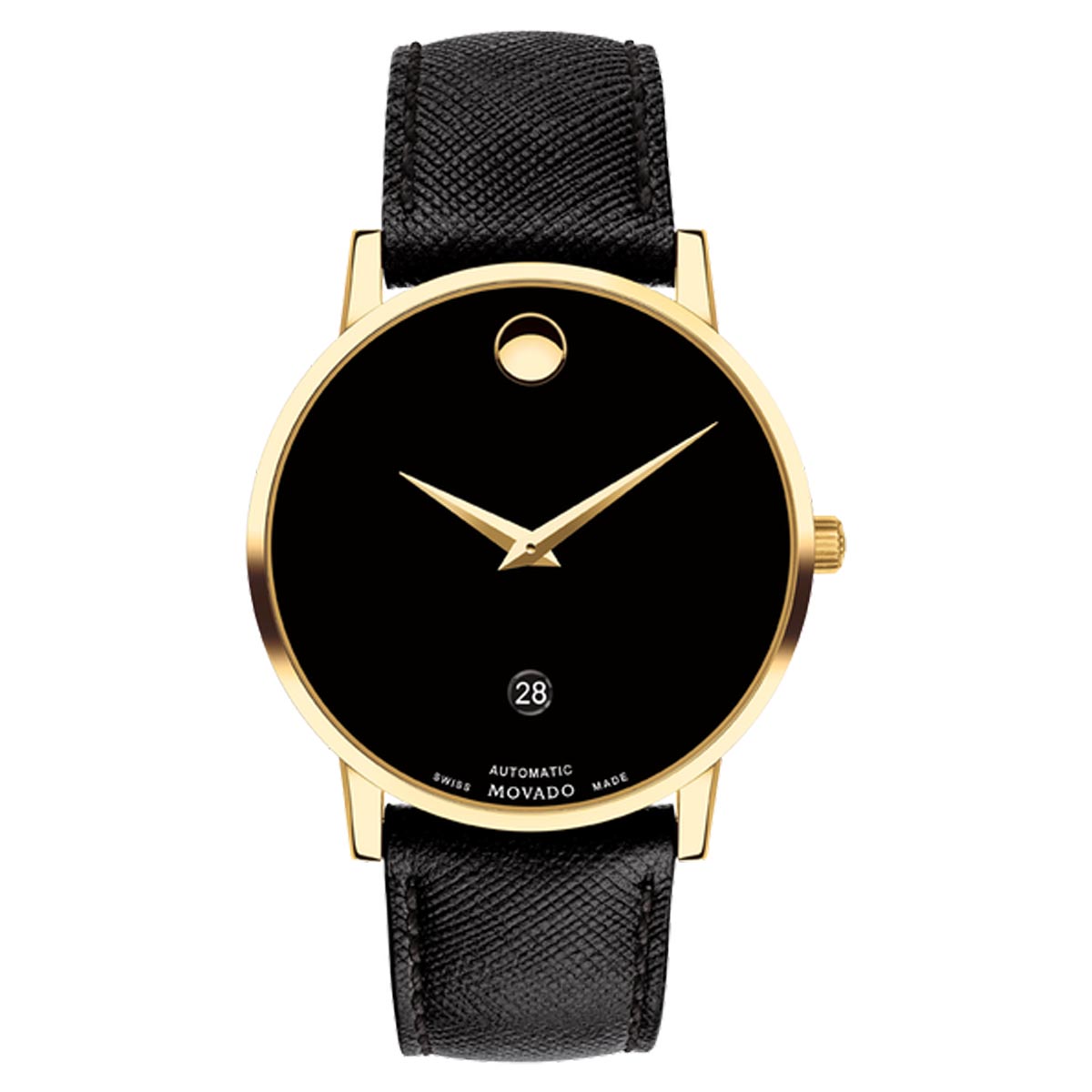 Movado Museum Classic Mens Watch with Black Dial and Black Leather Strap (Swiss automatic movement)